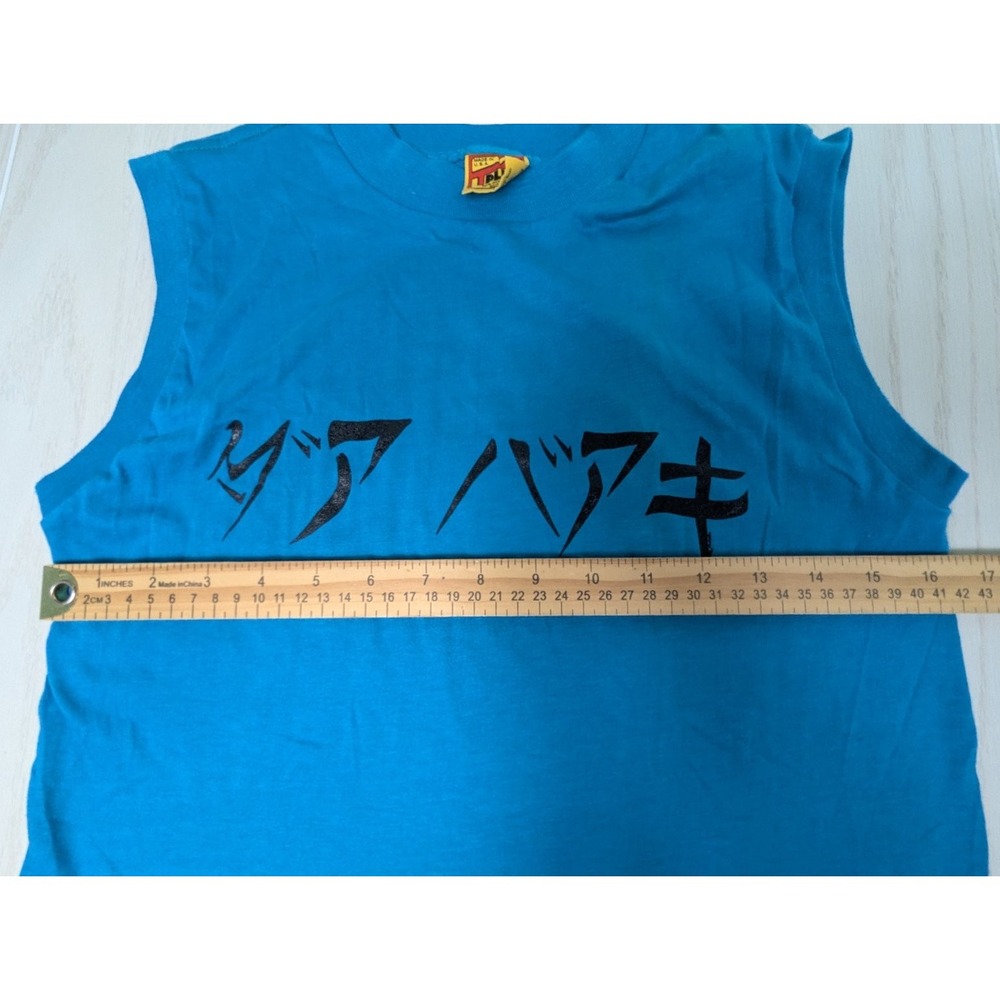 T-PLUS Huntington Mall Men's Teal Blue M Sleeveless T-Shirt vintage 80s USA made - Picture 4 of 13
